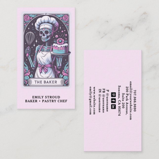 Carte De Visite Tarot Baker Pastry Chef Dessert Caterer Pink (Devant / Derrière)