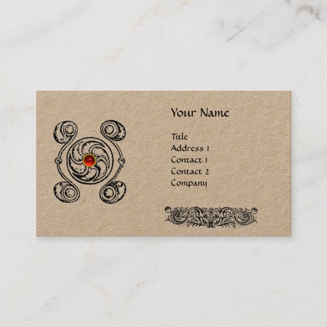 CARTE DE VISITE TAROT BLACK BLANC DESSINS CELTIQUES ROUGE GEM MONO (Devant)