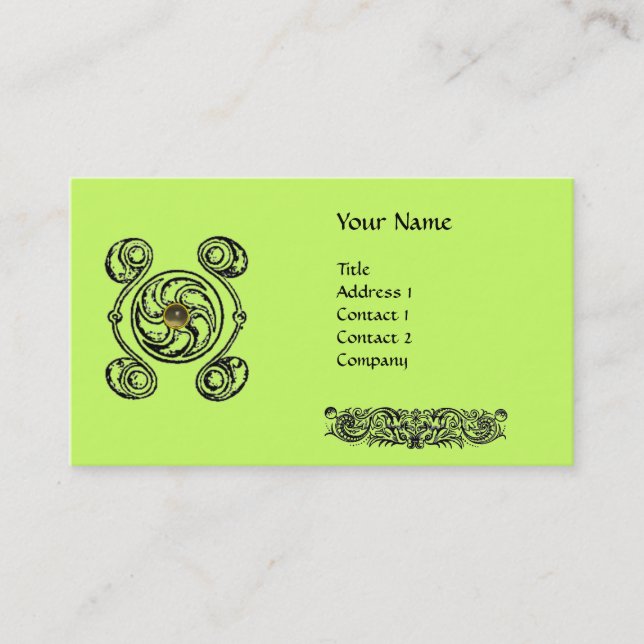 Carte De Visite TAROT Black Green Celtique Dessin Gemstone Monogra (Devant)