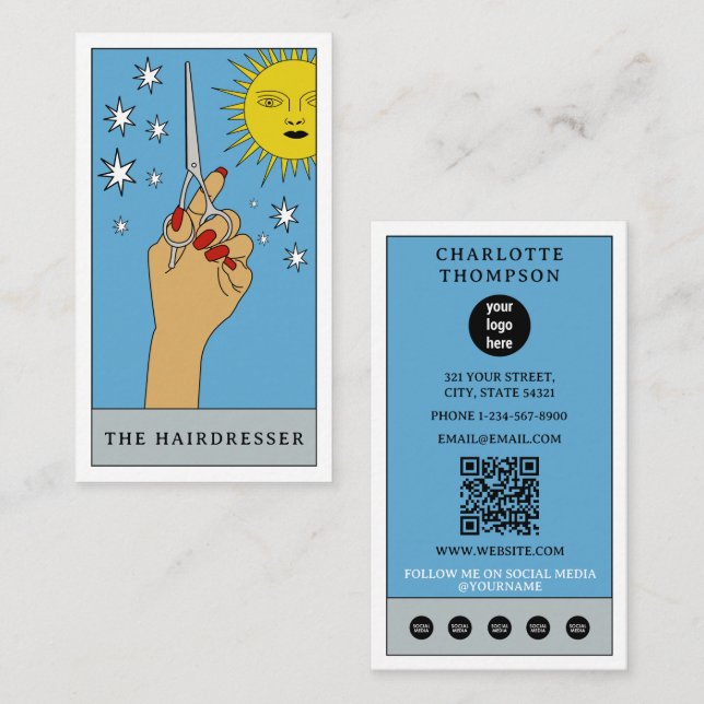 Carte De Visite Tarot céleste Coiffeur Coiffeur Salon de coiffure  (Devant / Derrière)