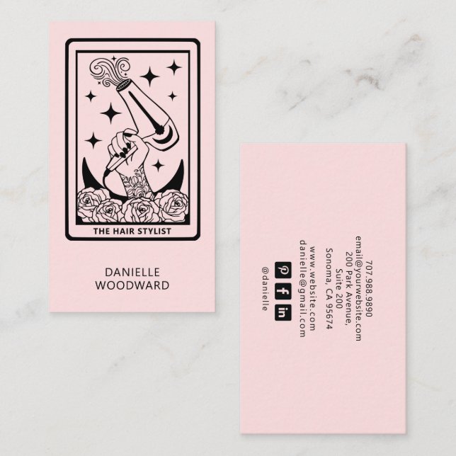 Carte De Visite Tarot Céleste Coiffeur Rose Pâle (Devant / Derrière)