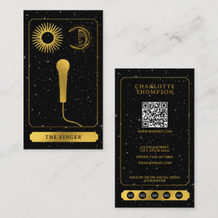 Carte De Visite Tarot Céleste Soleil Lune Chanteur Microphone Or