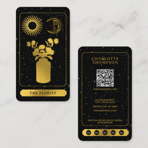 Carte De Visite Tarot céleste soleil lune fleuriste or floral