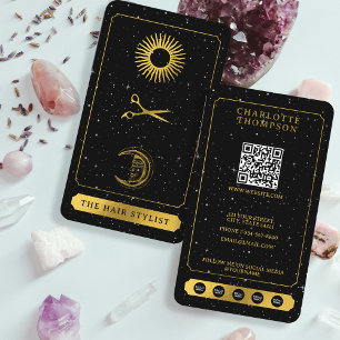 Carte De Visite Tarot céleste Sun Moon Coiffeur Black Gold