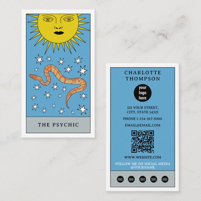 Carte De Visite Tarot céleste Sun Snake Logo psychique (Devant / Derrière)
