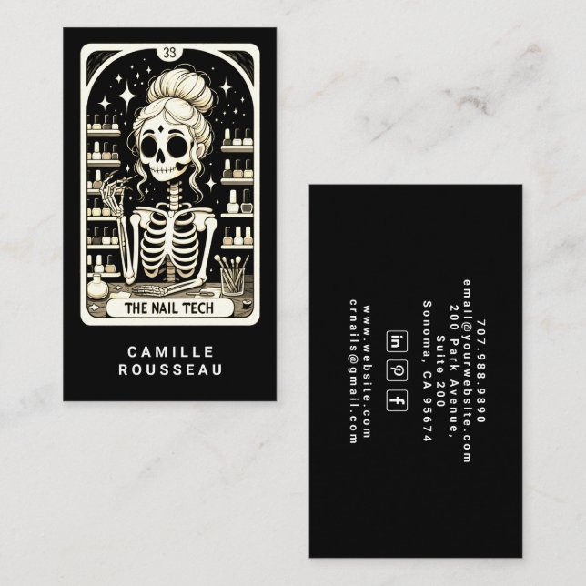 Carte De Visite Tarot Nail Technician Black Business Card (Devant / Derrière)