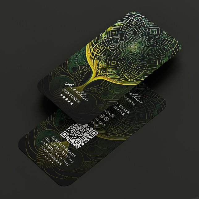 Carte De Visite Tarot Reader Psychic Fortune Teller Green Mandala  (Tarot Reader Psychic Fortune Teller Green Mandala Business Card
)