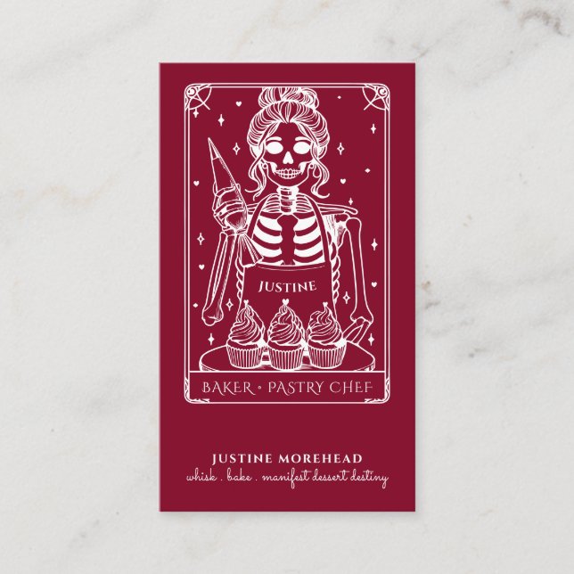 Carte De Visite Tarot Skeleton Baker Whisk Cupcake Bourgogne (Devant)