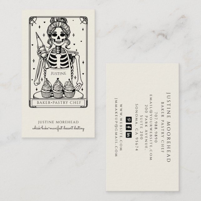 Carte De Visite Tarot Skeleton Baker Whisk Cupcake Crème (Devant / Derrière)