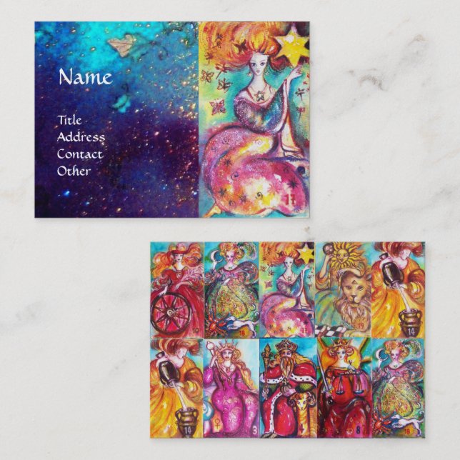 Carte De Visite TAROTES DE LA Lune STAR, Soleil, Justice (Devant / Derrière)