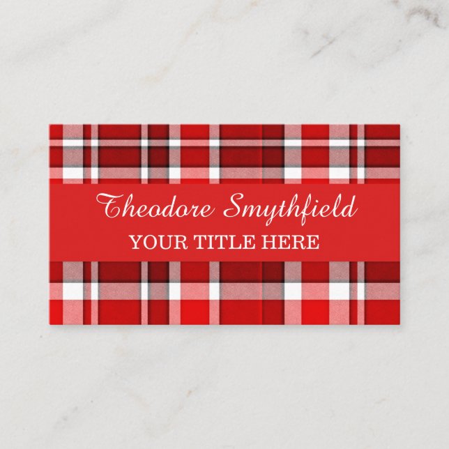Carte De Visite Tartan blanc rouge de plaid (Devant)