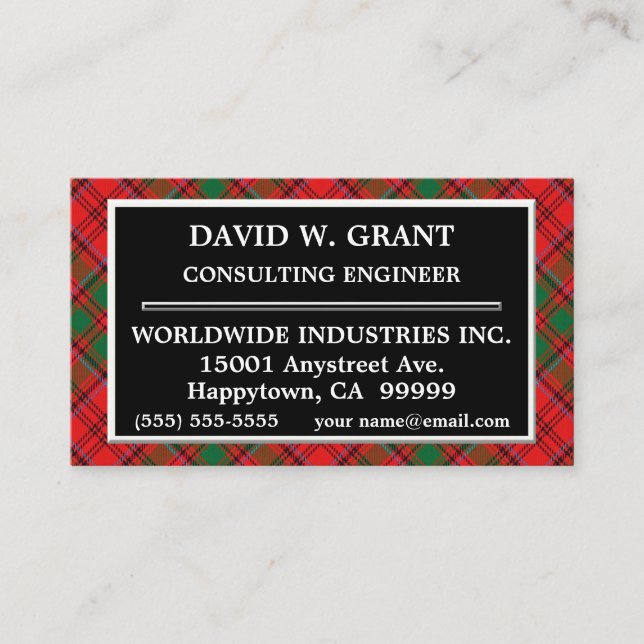 Carte De Visite Tartan Plaid du Clan Écossais Grant (Devant)