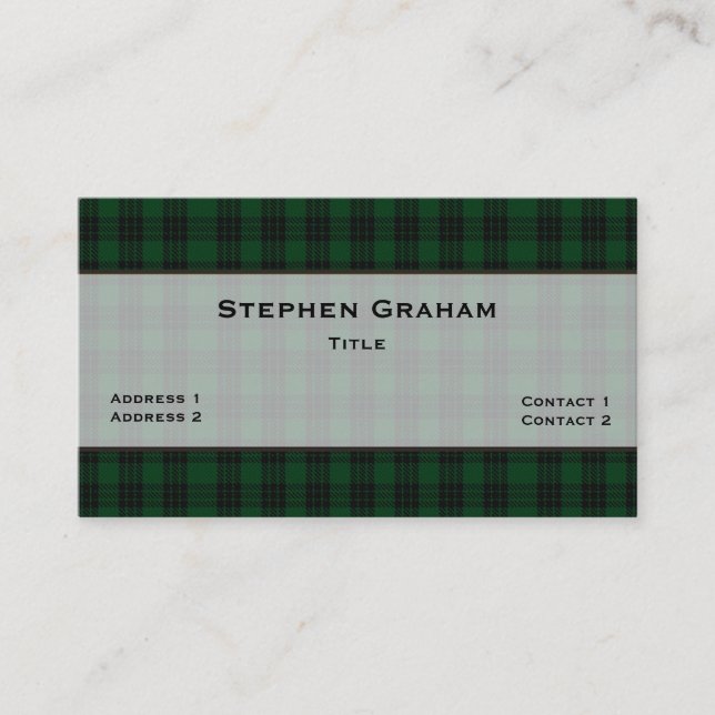 Carte De Visite Tartan vert et noir Graham Tartan Plaid personnali (Devant)