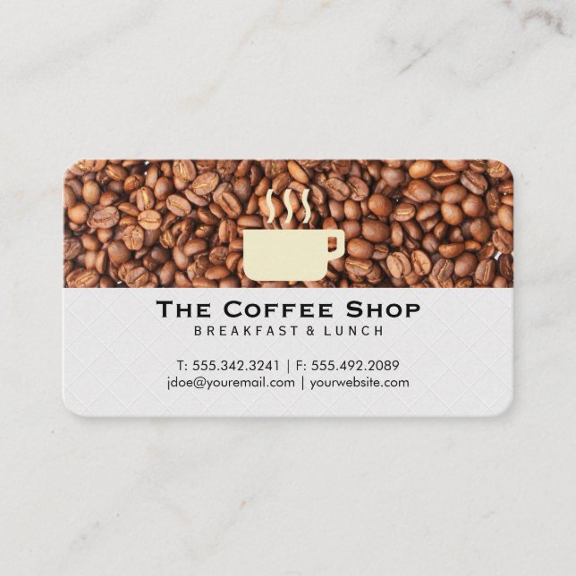 Carte De Visite Tas de grains de café | Logo de tasse de café (Devant)