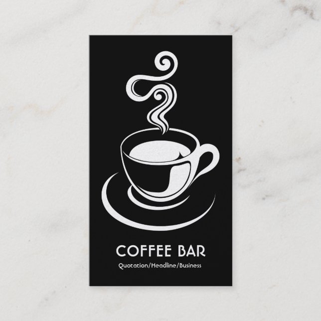Carte De Visite Tasse à café Vertical - Blanc sur Noir (Or) (Devant)
