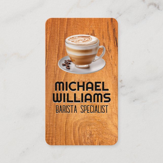 Carte De Visite Tasse de café chaud | Table en bois (Devant)
