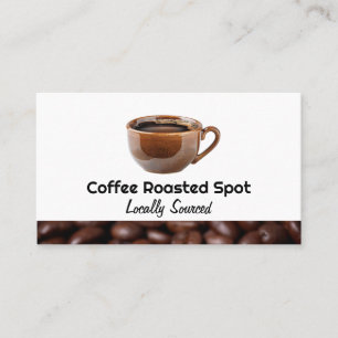 Carte De Visite Tasse de café fraîchement infusé Grains
