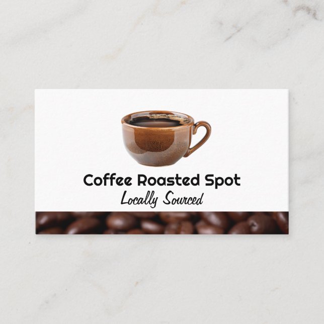Carte De Visite Tasse de café fraîchement infusé | Grains (Devant)