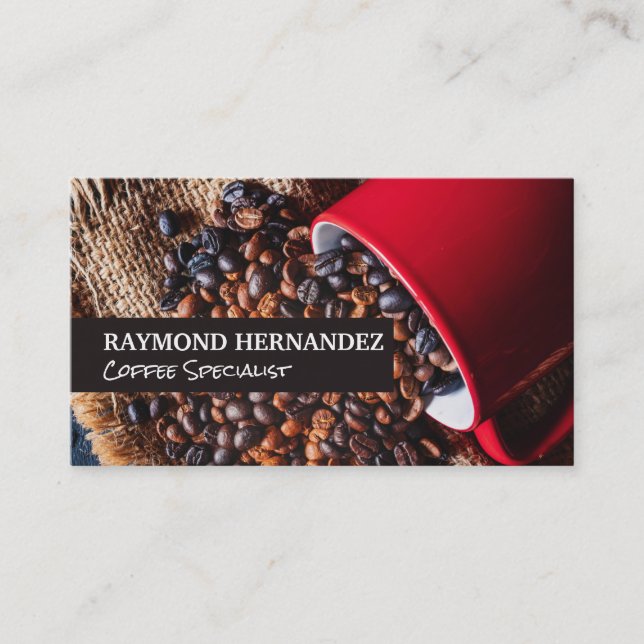 Carte De Visite Tasse pleine de grains de café (Devant)