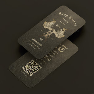 Carte De Visite Tatouage Artiste Faux Cuir Brown Classique Moderne