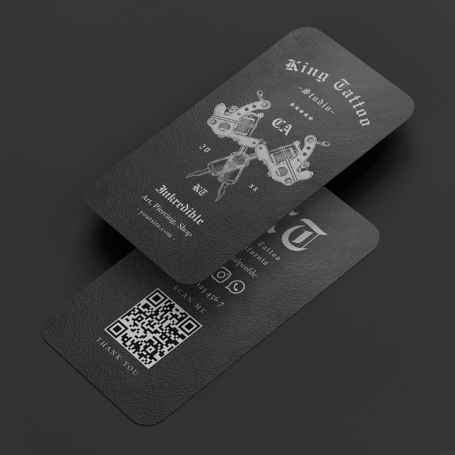 Carte De Visite Tatouage Artiste Faux Cuir gris foncé Moderne (Tattoo Artist Faux Leather Dark Grey Modern Business Card
)