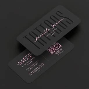 Carte De Visite Tatouage Artiste noir rose tatouage Monogramme