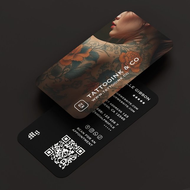 Carte De Visite Tatouage Artiste Tatouage Monogramme Photo Noir (Tattoo Artist Tattooist Monogram Photo Black Business Card
)