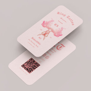 Carte De Visite Tatouage Artiste Tatouage Pastel Rose Retro Modern