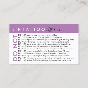 Carte De Visite Tatouage lèvre violette Eviter Conseils Après- soi