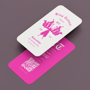 Carte De Visite Tatouage minimaliste Artiste Tatouage rose blanc