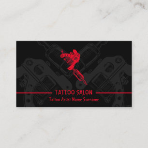 Carte De Visite Tatouage minimaliste moderne noir rouge pistolet
