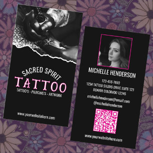 Carte De Visite Tatouage QR Code Photo Texte 2 Moderne Blanc