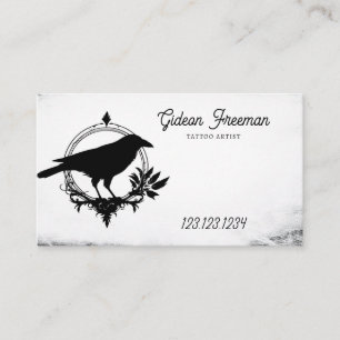 Carte De Visite Tatouage Silhouette Grunge noir et blanc Crow