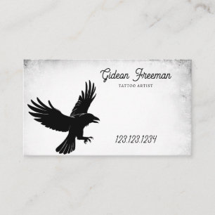 Carte De Visite Tatouage Silhouette Grunge noir et blanc Crow