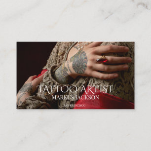 Carte De Visite Tatouage tendance Artiste Photo Typographie blanch