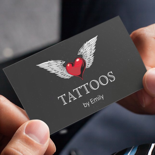 Carte De Visite Tatouages Par Votre Nom Flying Heart Simple Modest (Créateur téléchargé)