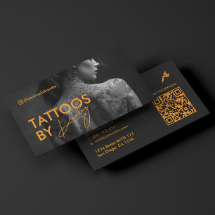 Carte De Visite Tatouageur Orange Artiste Tattoo BW Photo Minimal