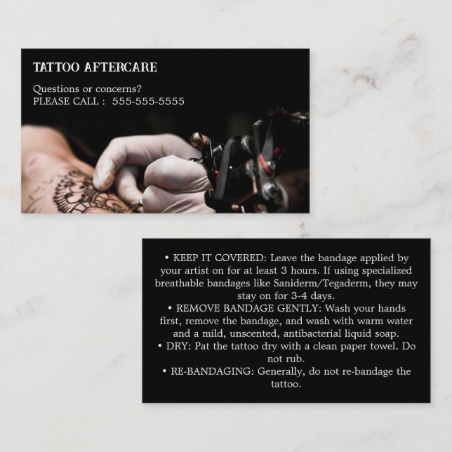 Carte De Visite Tattoo Aftercare Instructions (Devant / Derrière)