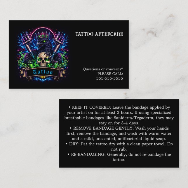 Carte De Visite Tattoo Aftercare Instructions (Devant / Derrière)