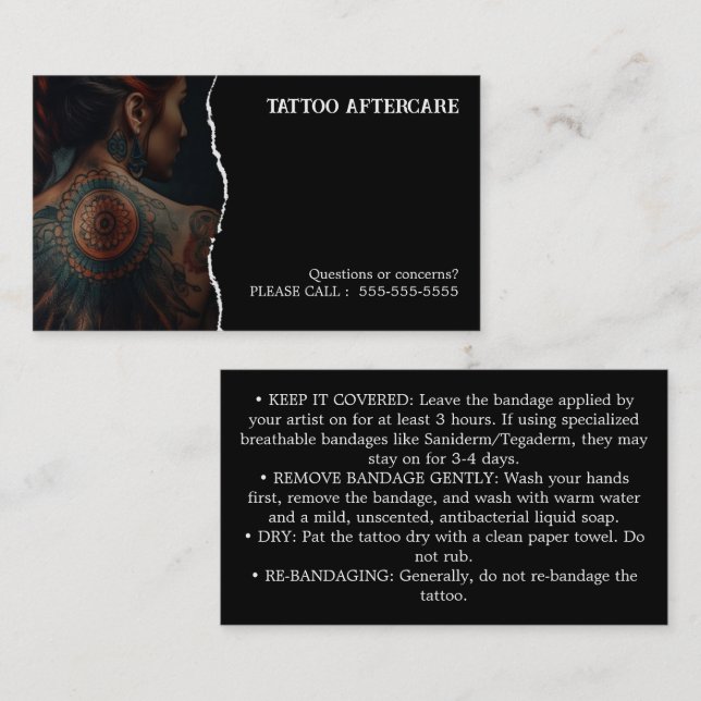 Carte De Visite Tattoo Aftercare Instructions (Devant / Derrière)
