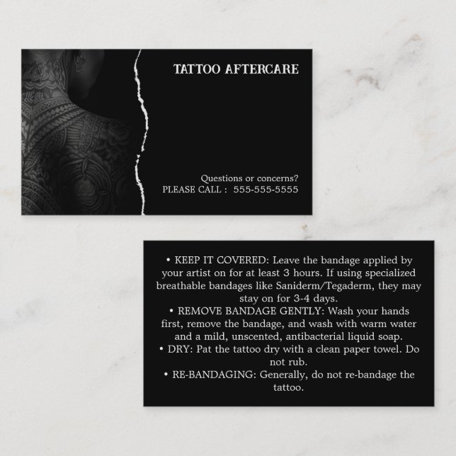 Carte De Visite Tattoo Aftercare Instructions (Devant / Derrière)