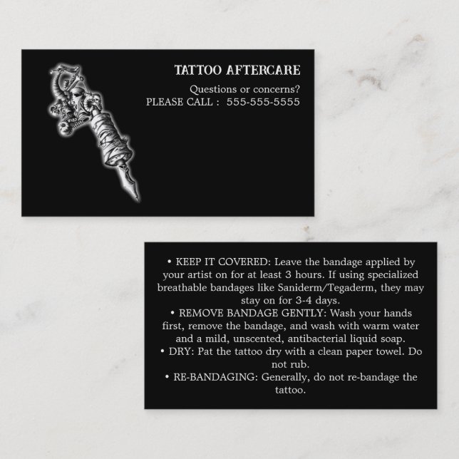 Carte De Visite Tattoo Aftercare Instructions (Devant / Derrière)