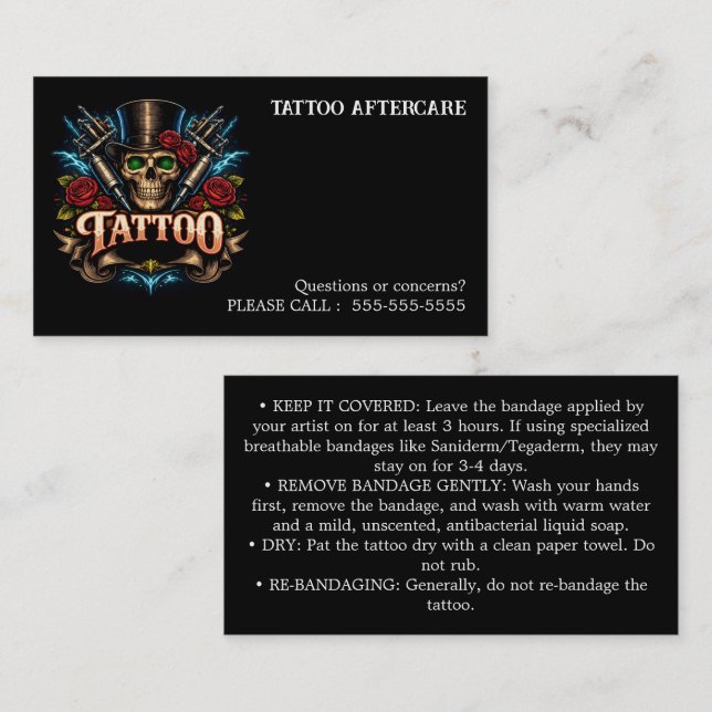 Carte De Visite Tattoo Aftercare Instructions (Devant / Derrière)