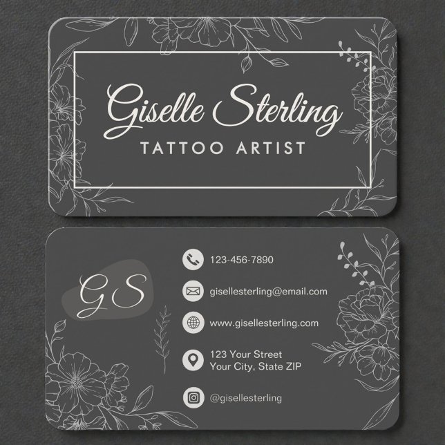 Carte De Visite Tattoo Artist Floral (Créateur téléchargé)