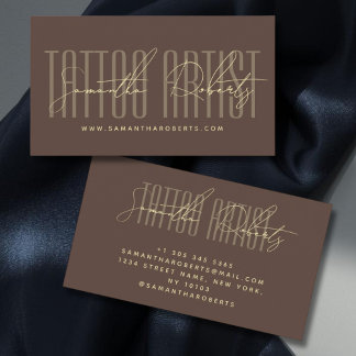 Carte De Visite Tattoo artist modern typography script brown
