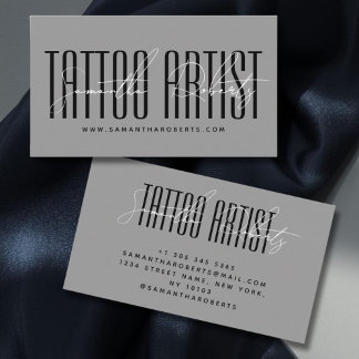Carte De Visite Tattoo artist modern typography script gray