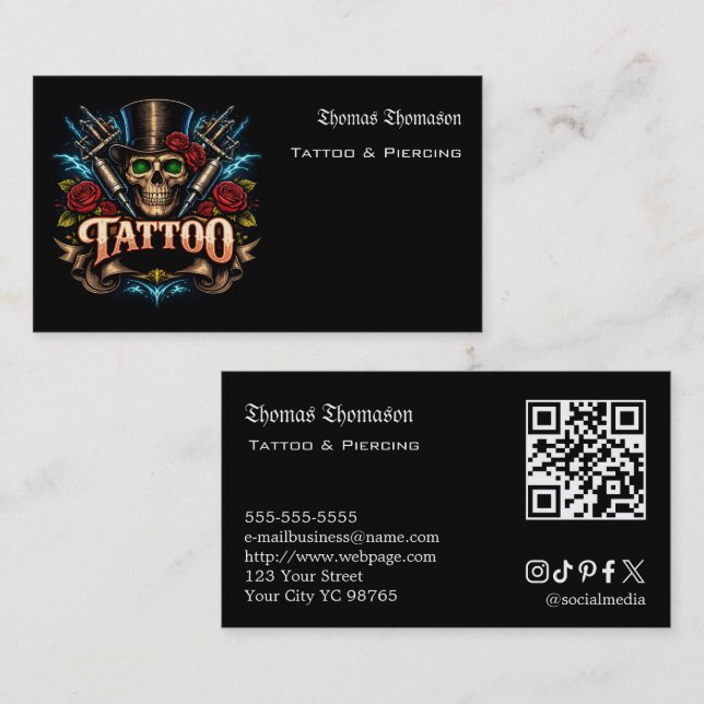 Carte De Visite Tattoo artist QR code  (Devant / Derrière)