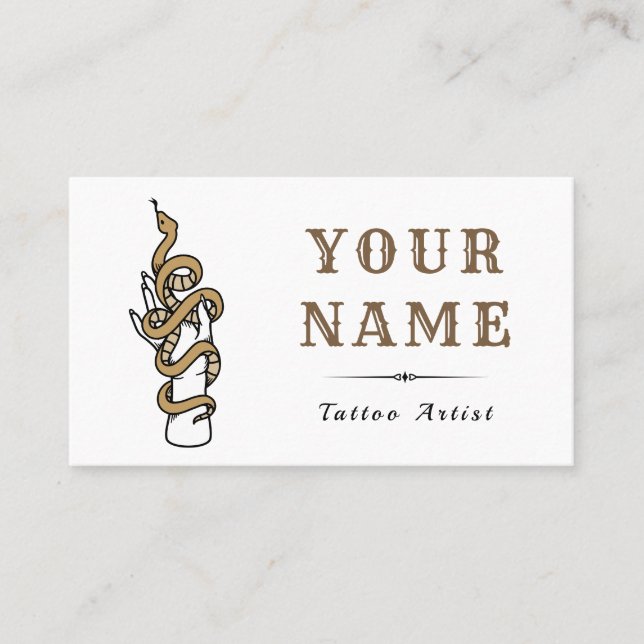 Carte De Visite Tattoo Artist Salon Serpent Brown Moderne tendance (Devant)