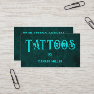 Carte De Visite Tattoo Artiste crâne Turquoise