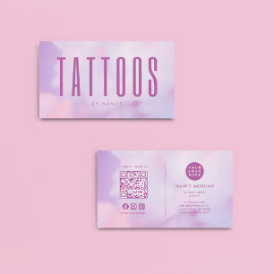 Carte De Visite Tattoo Artiste QR Code & Logo Holographique violet